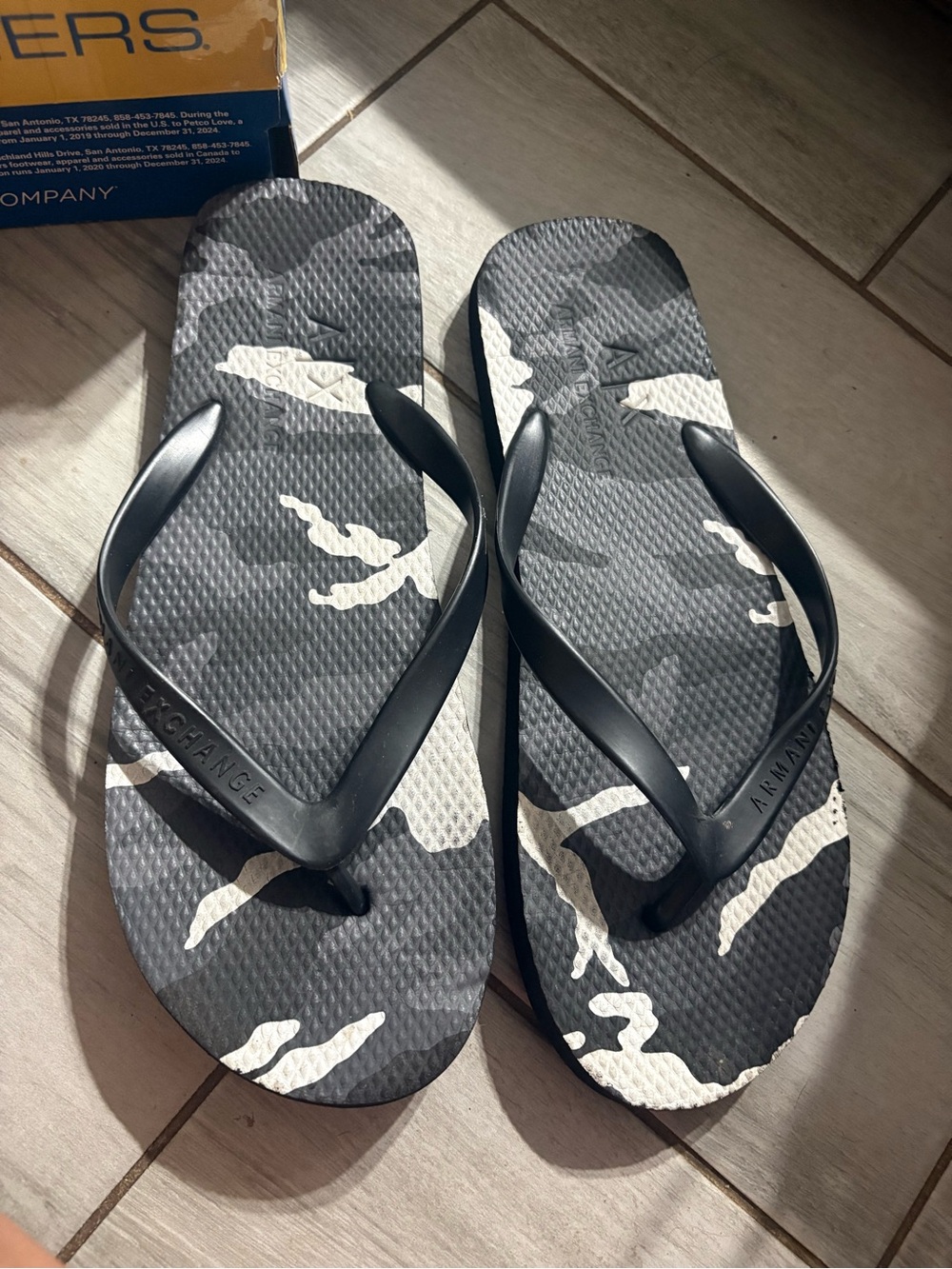 Armani Exchange Black & White Camo Flip Flops